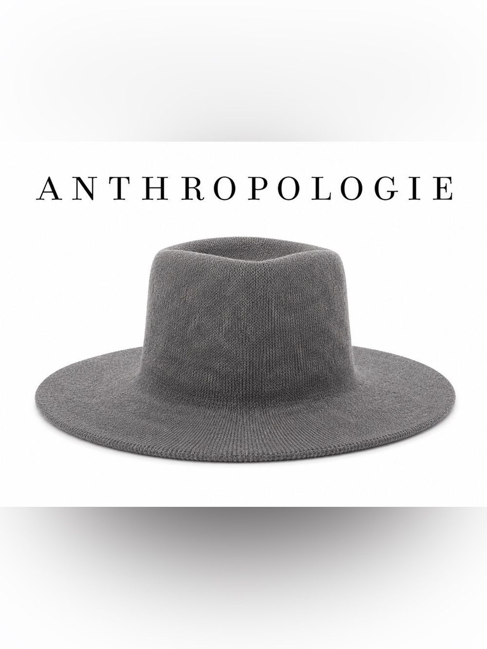 Anthropologie Gray Knit Fedora Hat | Soft Wide Brim | One Size